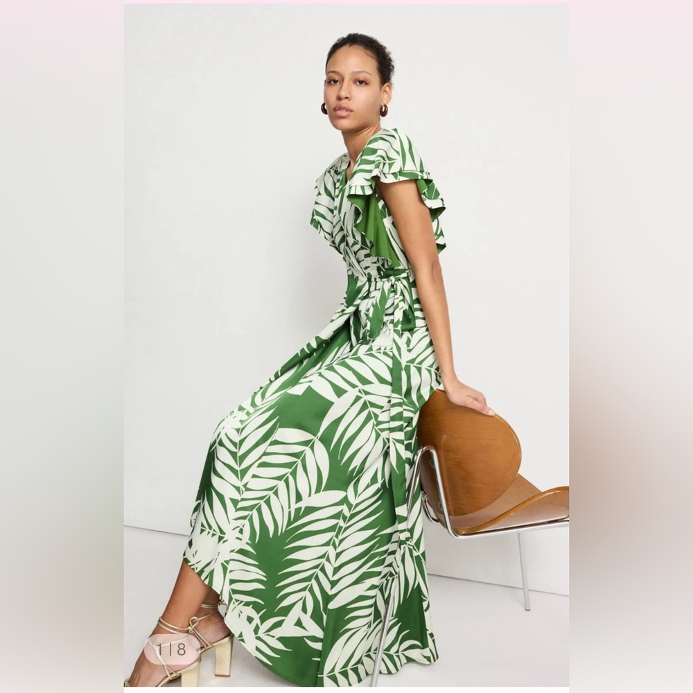 Hutch Green and White Leaf Maxi Dress